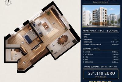 Apartament cu 2 camere semidecomandat în Tineretului