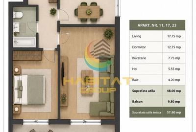 Apartament cu 2 camere decomandat în Titan