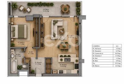 Apartament cu 2 camere în Rahova