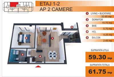 Apartament cu 2 camere decomandat în Ultracentral