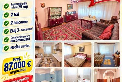 Apartament cu 3 camere decomandat, mobilat în Gară