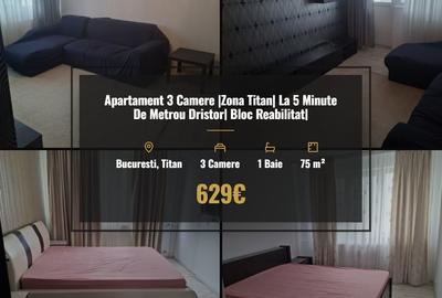 Apartament cu 3 camere decomandat, mobilat în Titan