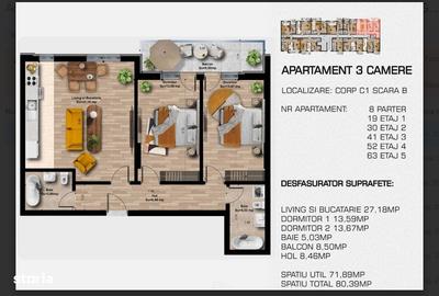 Apartament cu 3 camere în Central