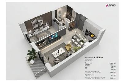Apartament cu 2 camere semidecomandat în Tractorul - 1