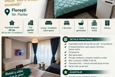 Apartament cu 2 camere semidecomandat, mobilat în Florești