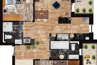 Apartament cu 3 camere în Turnișor