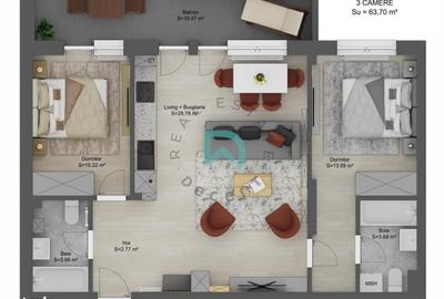 Apartament cu 3 camere în Șelimbăr