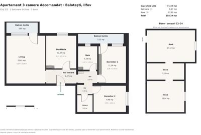 Apartament cu 3 camere decomandat în Balotești
