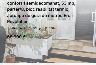Apartament cu 2 camere semidecomandat în Giurgiului