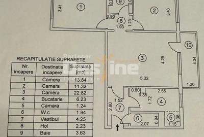 Apartament cu 3 camere semidecomandat în 1 Mai