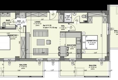 Apartament cu 3 camere semidecomandat în Central