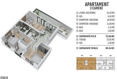 Apartament cu 3 camere decomandat în Sud-Est